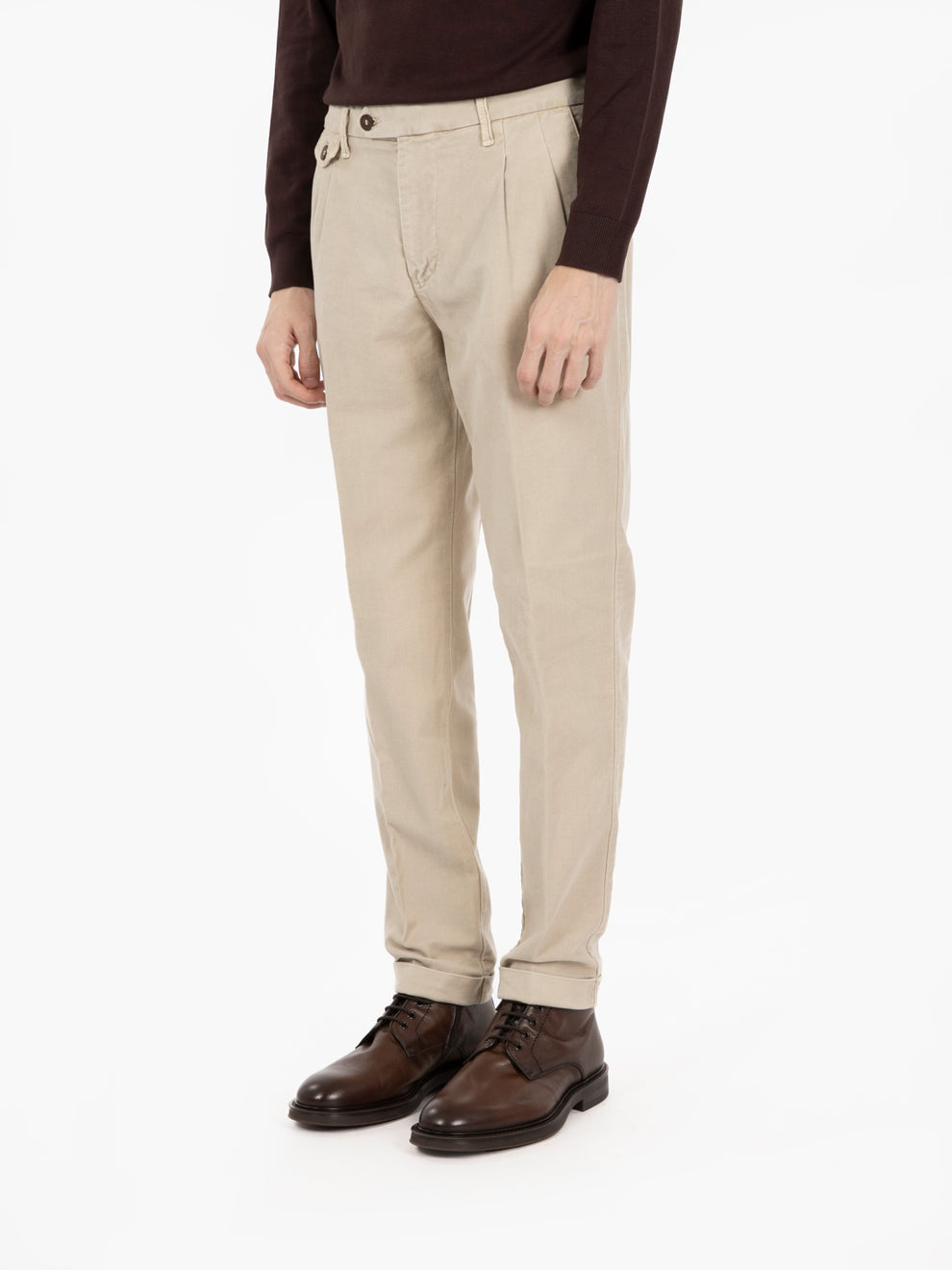 KEIRA/126072_BEI SMOOTH VELVET HERRINGBONE TROUSERS BEIGE