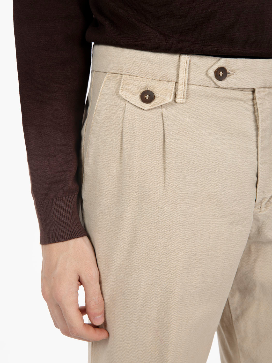 KEIRA/126072_BEI SMOOTH VELVET HERRINGBONE TROUSERS BEIGE