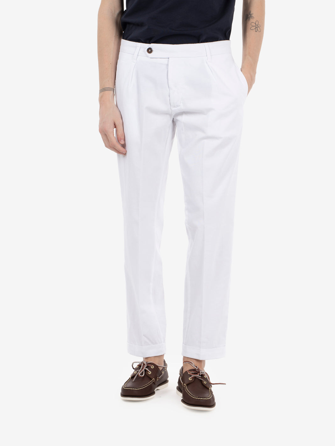 Pantaloni Nitro in misto lino con pinces bianco