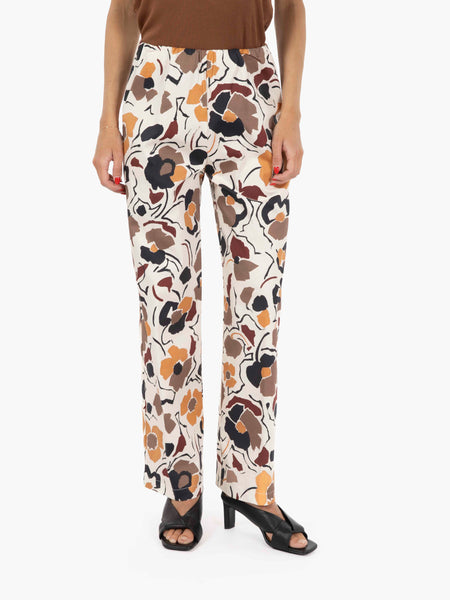 Pantaloni palazzo a fiori beige / moro