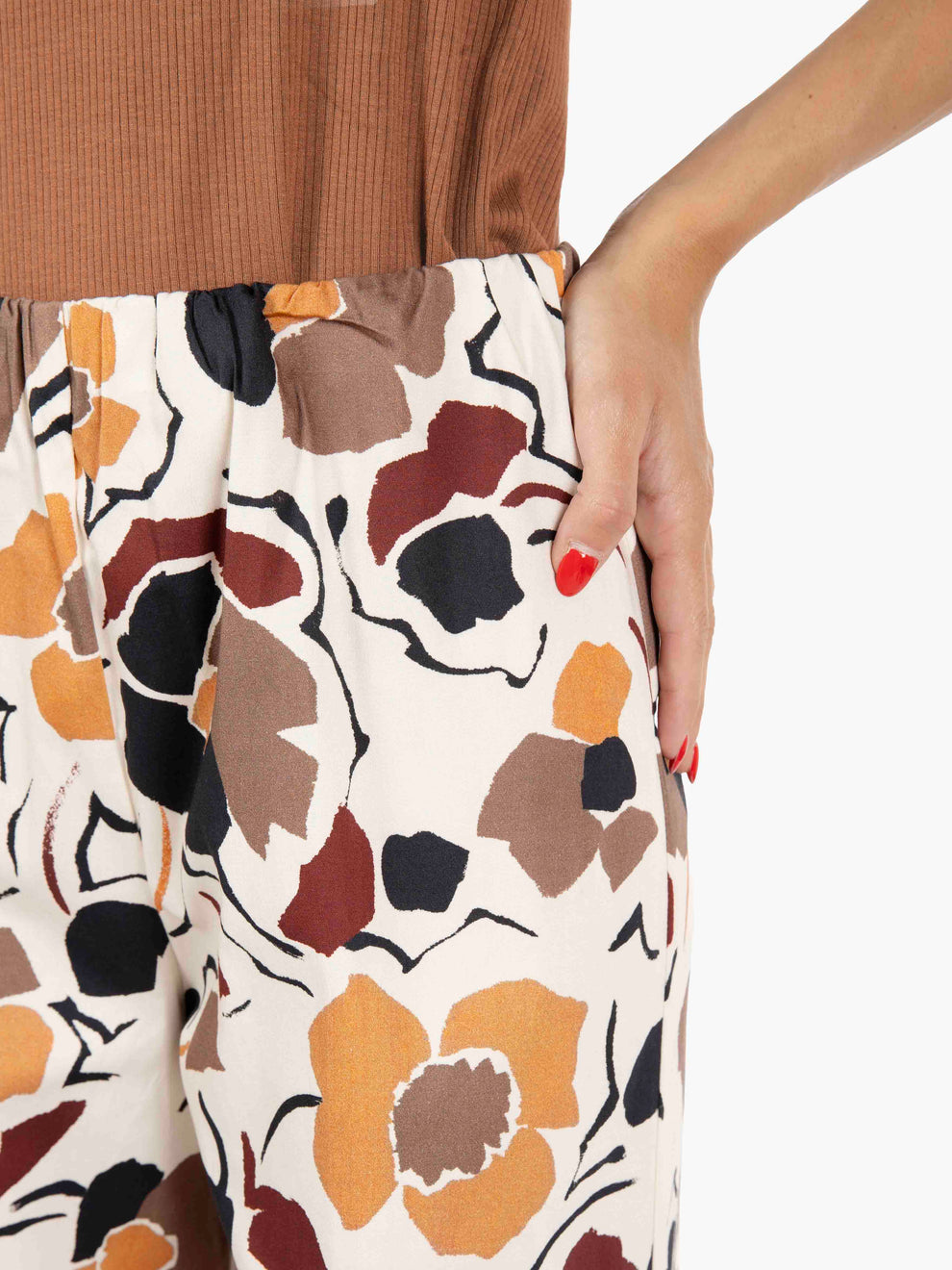 Pantaloni palazzo a fiori beige / moro