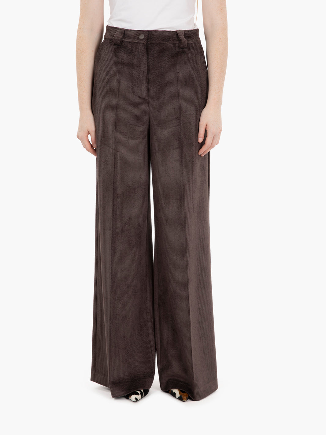 Pantaloni palazzo in velluto a coste caffè