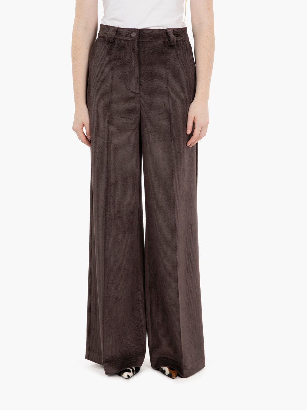 Pantaloni palazzo in velluto a coste caffè