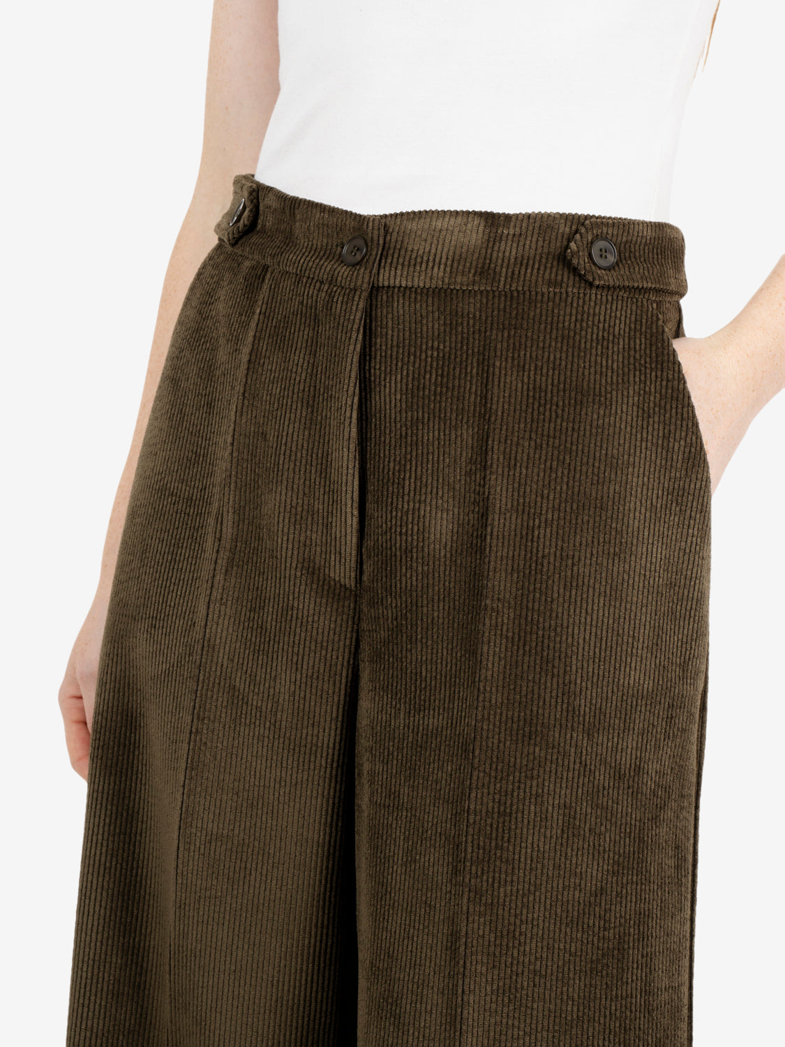 Pantaloni palazzo in velluto a coste oliva