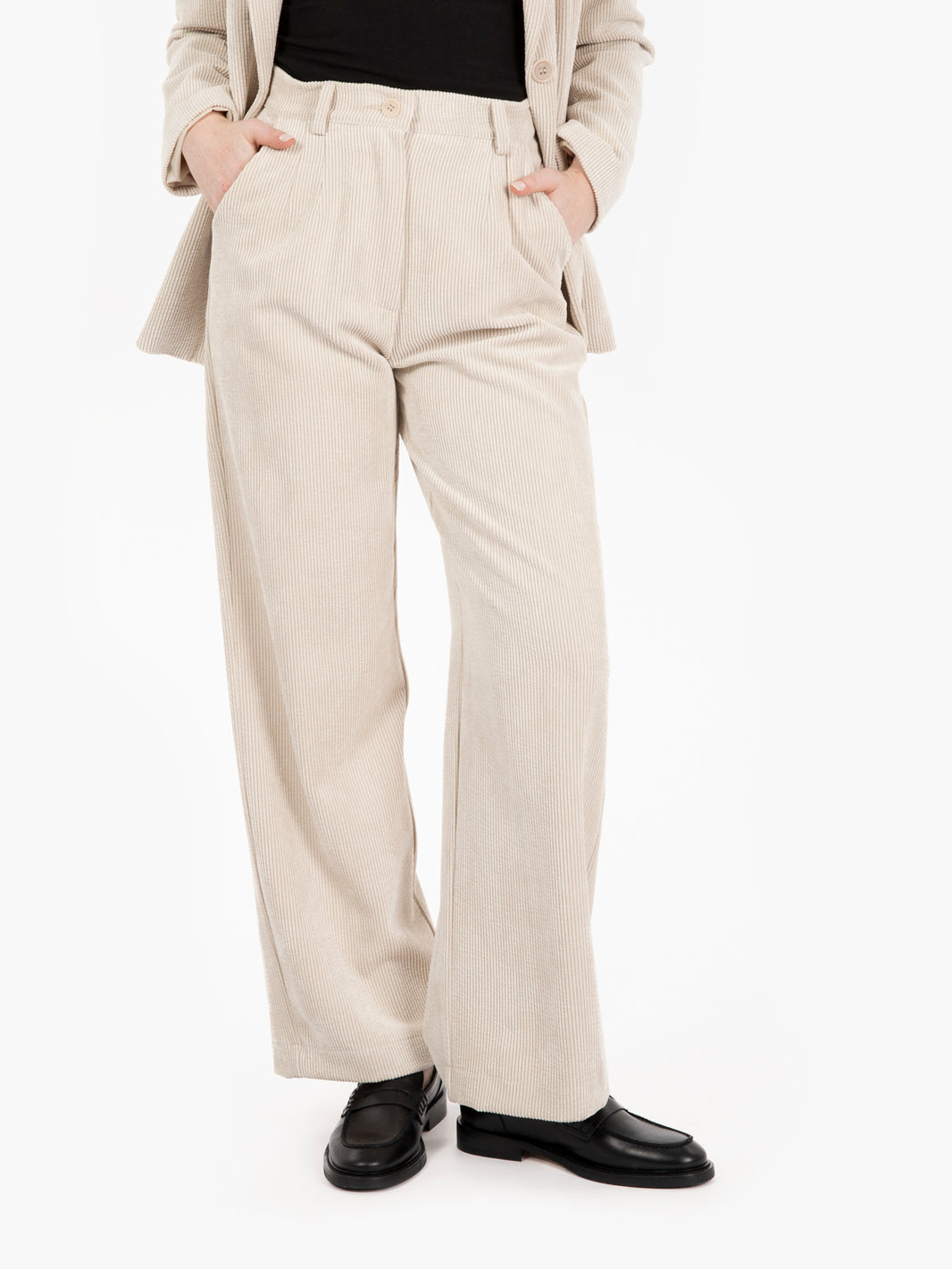 Pantaloni palazzo in velluto crema