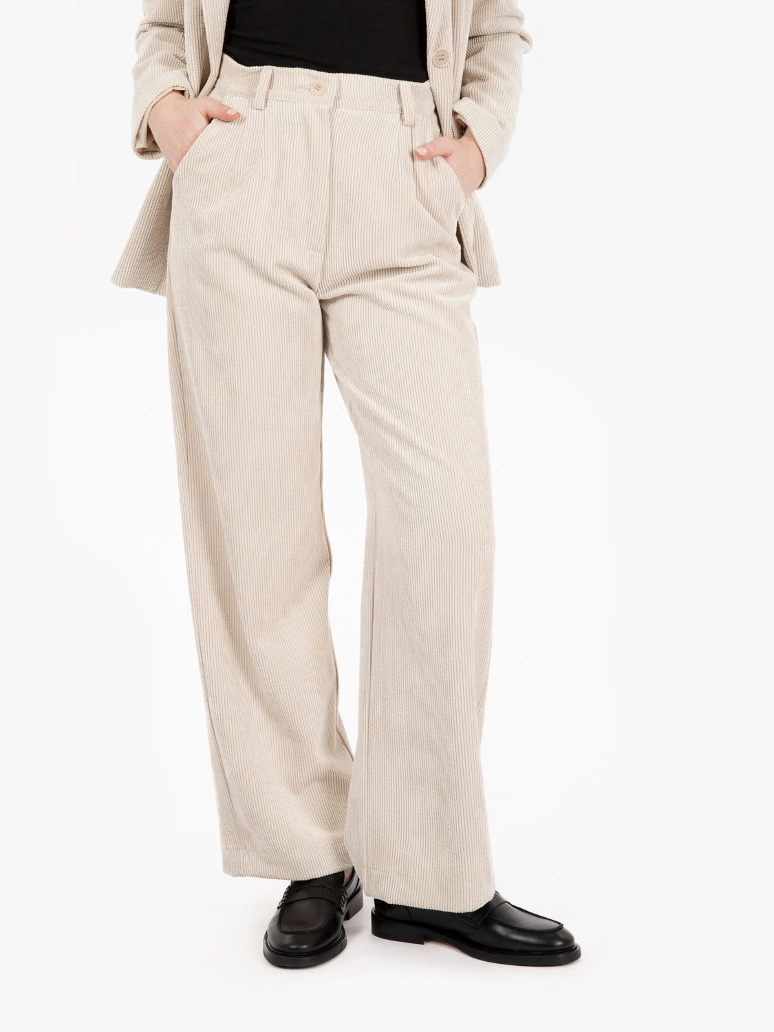 Pantaloni palazzo in velluto crema