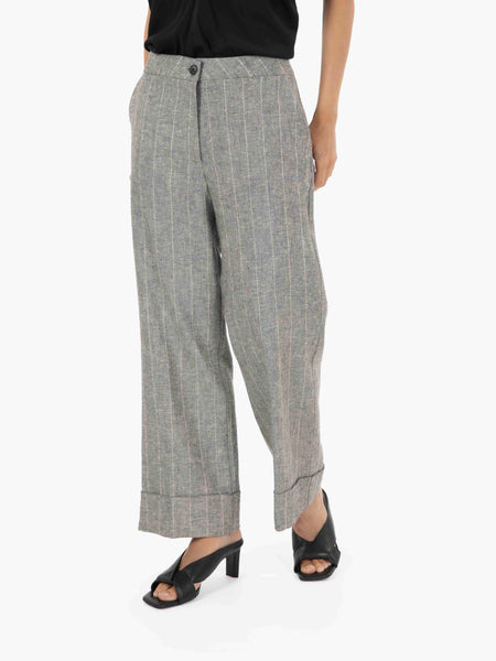 Pantaloni Salonicco straight gessati nero