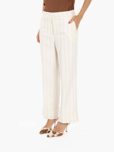 Pantaloni Salonicco straight gessati panna