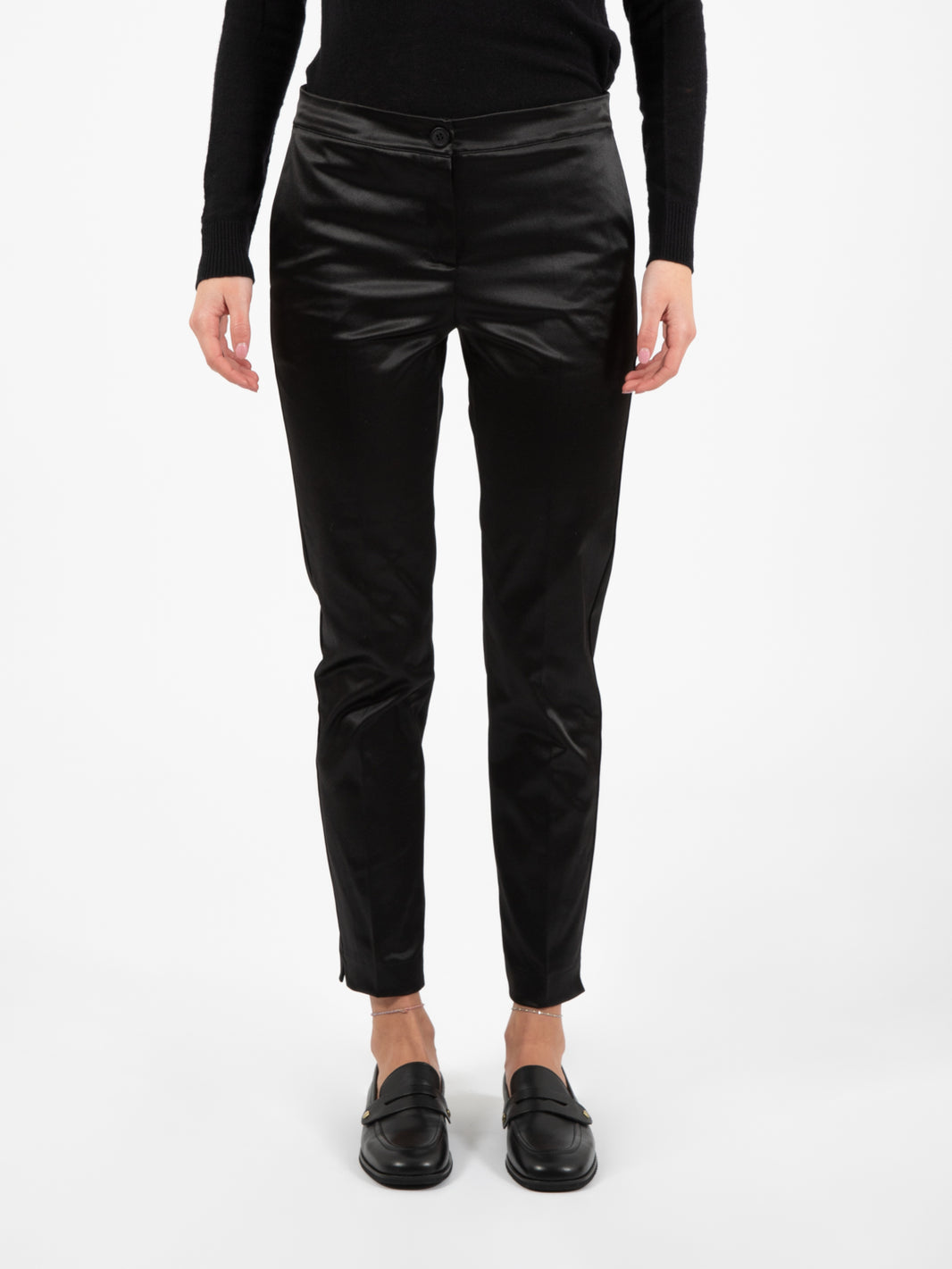 Pantaloni skinny in raso nero