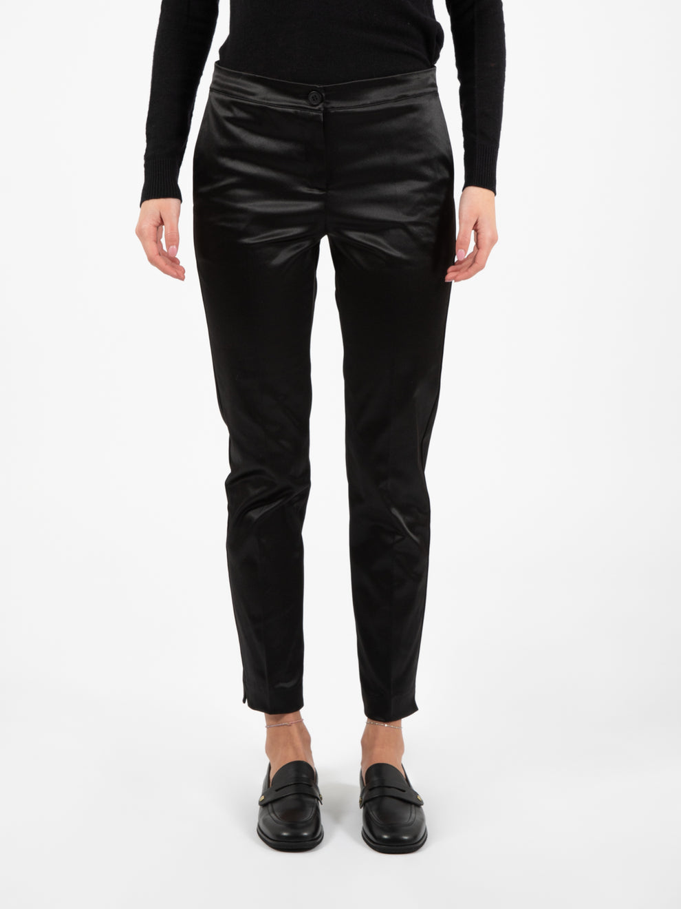 Black Satin Skinny Pants
