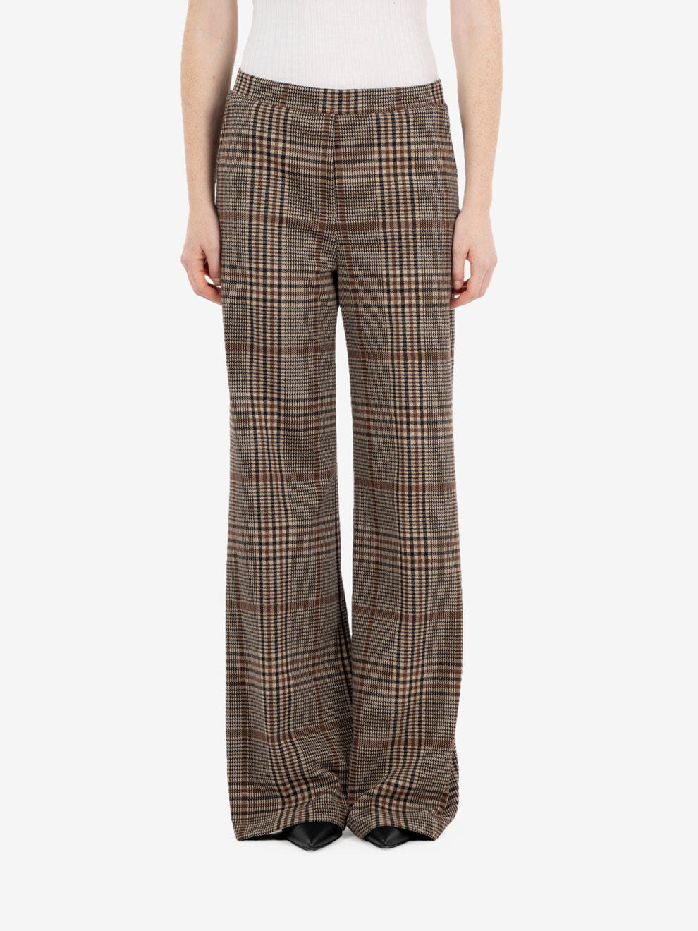 Brown check straight trousers