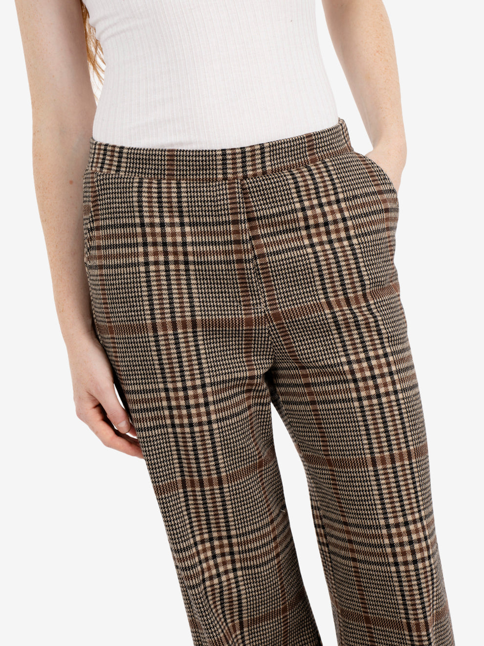 Brown check straight trousers
