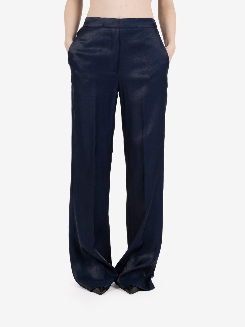 Pantaloni tessuto cangiante blu