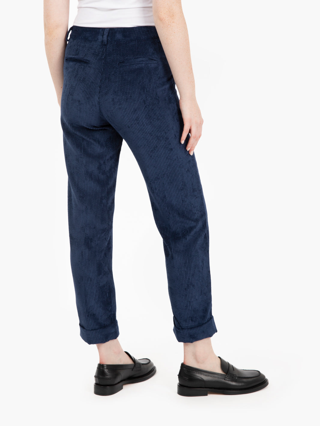 Pantaloni velluto coste con risvolto blu