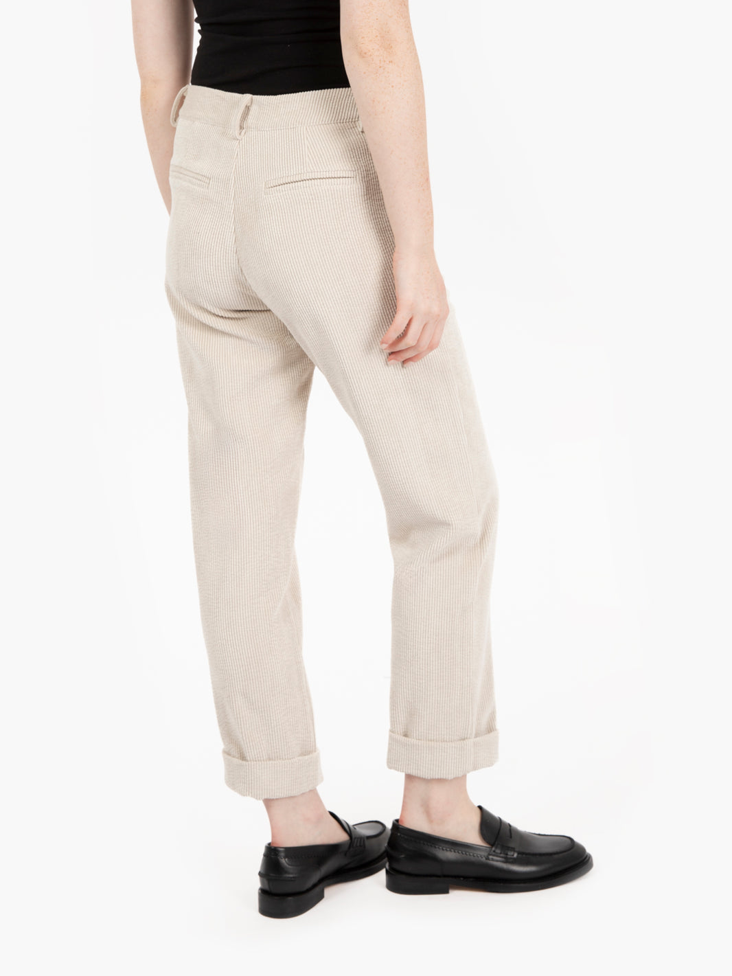 Pantaloni velluto coste con risvolto crema