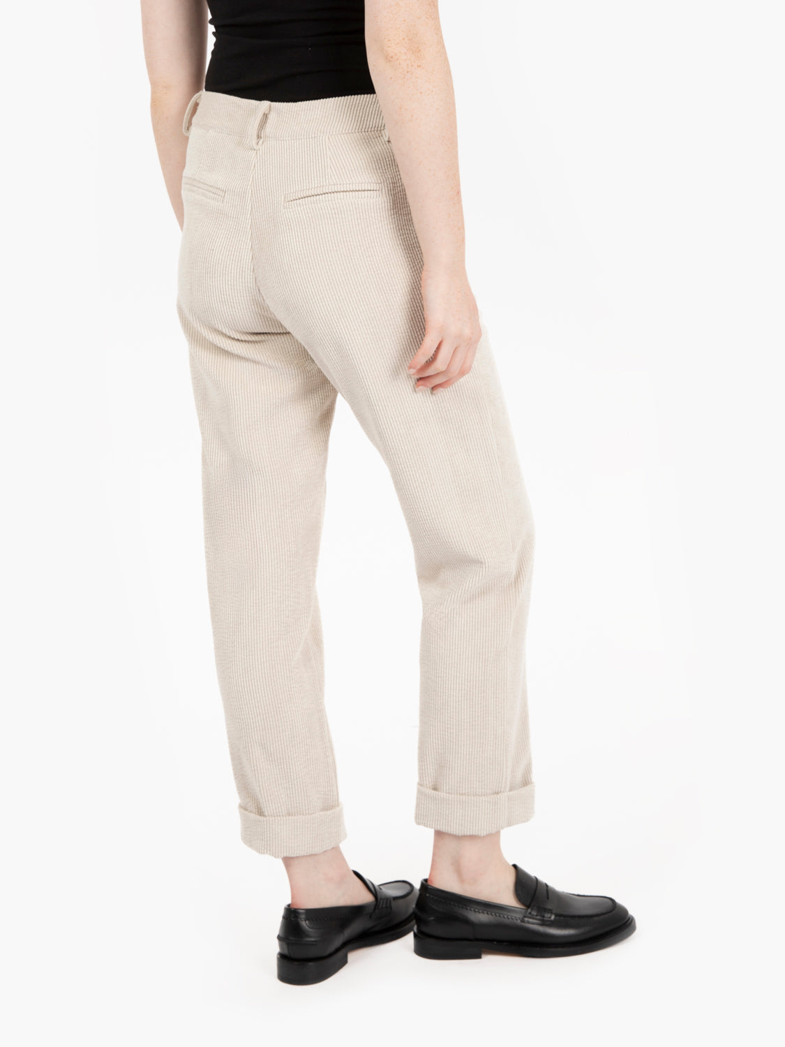 Cream Corduroy Trousers with Turn-Up
