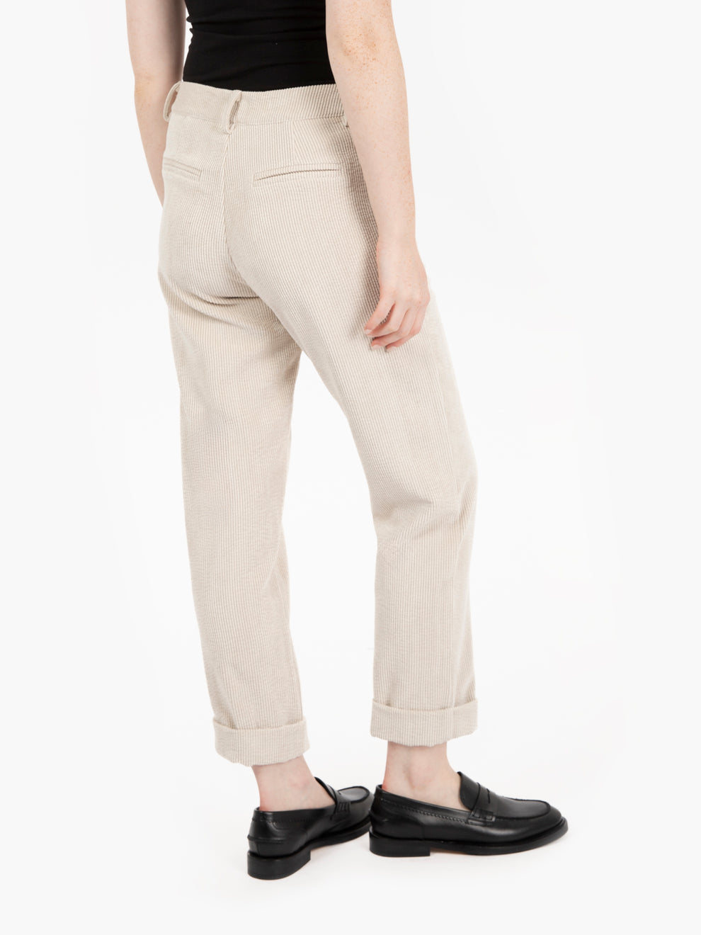 Cream Corduroy Trousers with Turn-Up