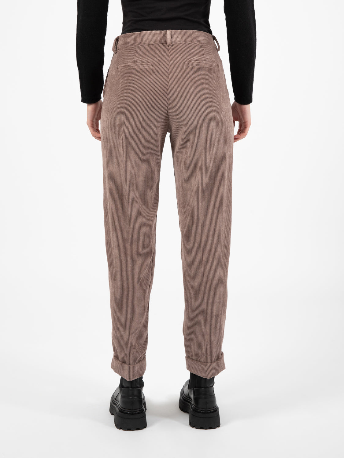 Pantaloni velluto coste con risvolto marrone