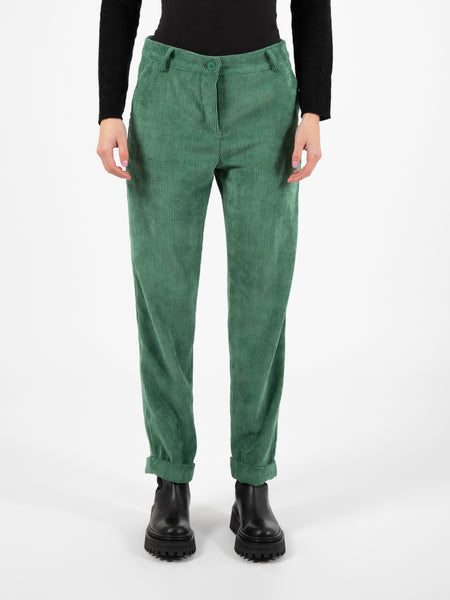 Pantaloni velluto coste con risvolto verde