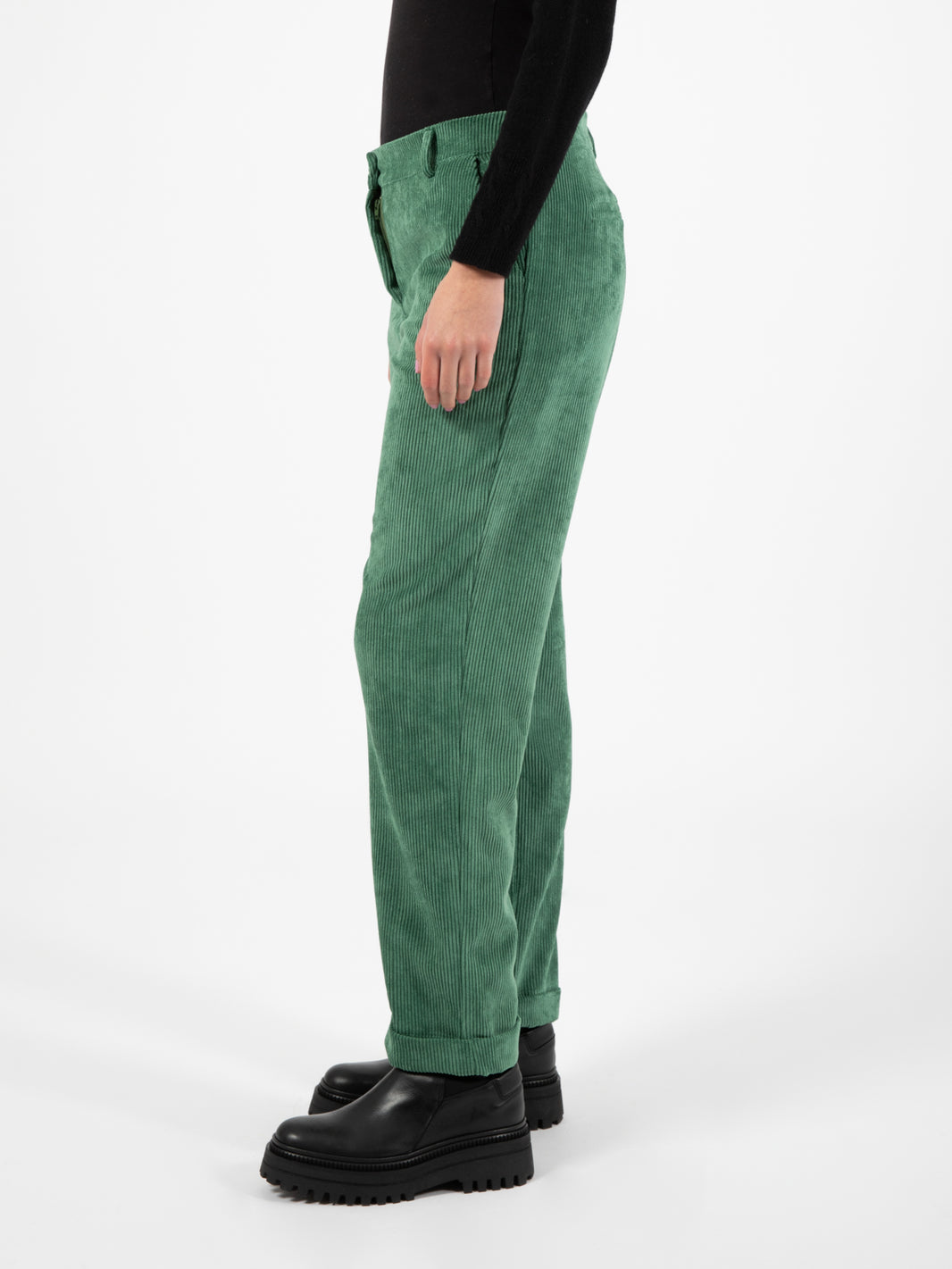 Pantaloni velluto coste con risvolto verde