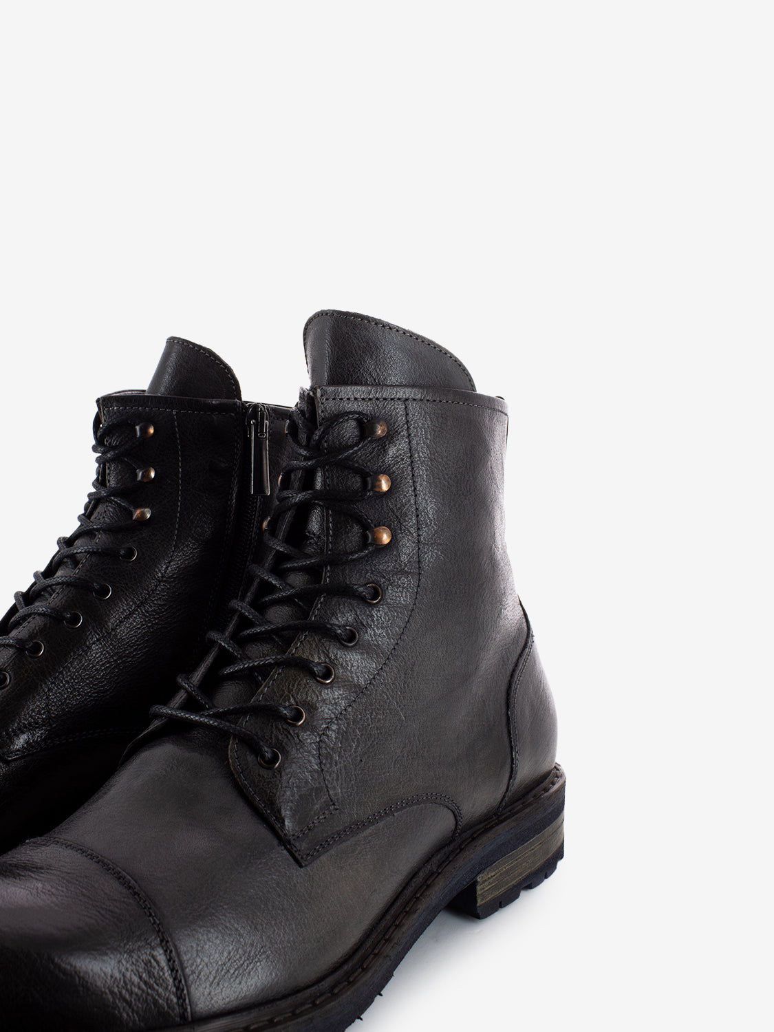 Charcoal grey leather ankle boots