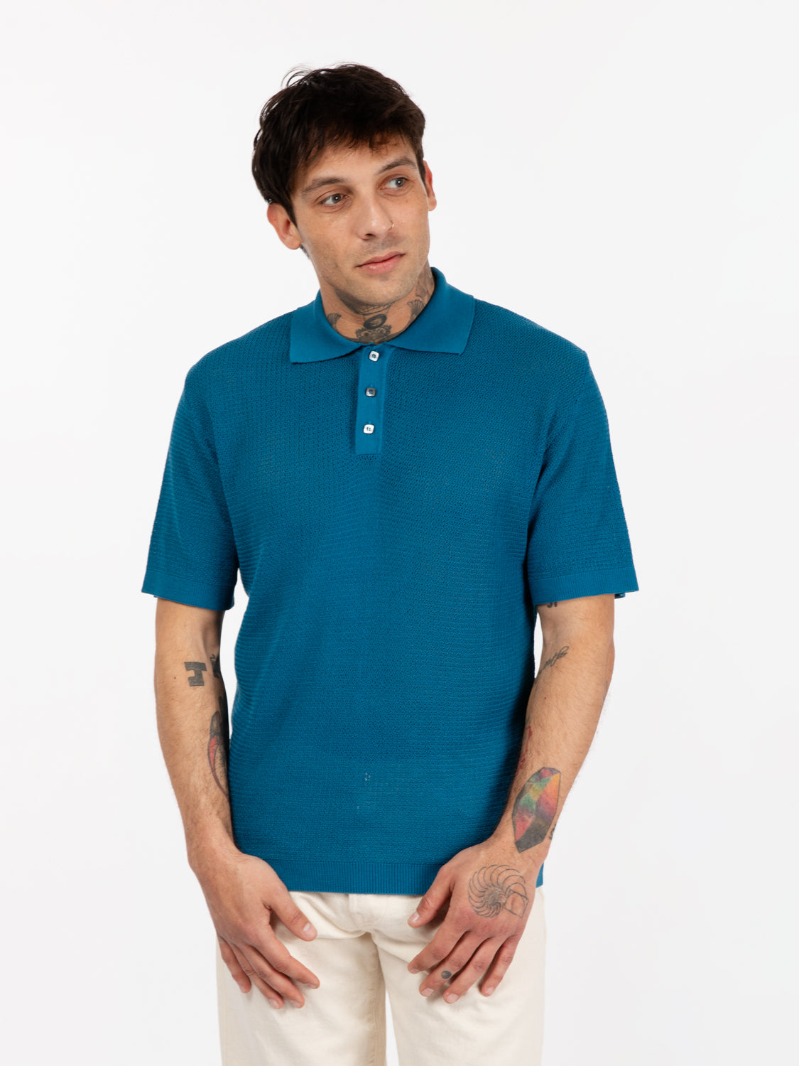 Short-sleeved polo shirt in air force blue