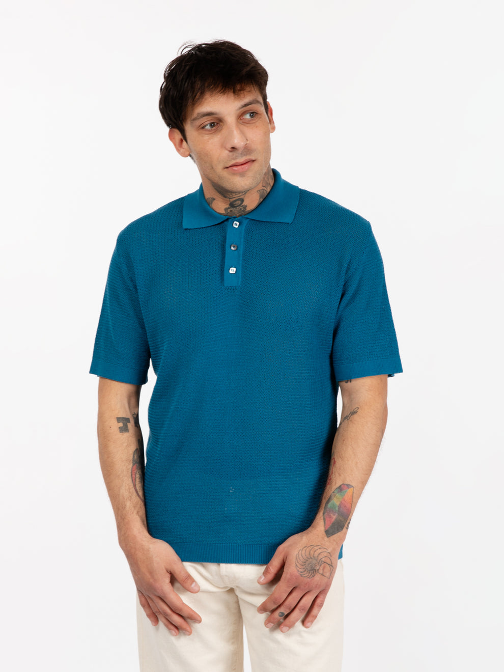 Short-sleeved polo shirt in air force blue