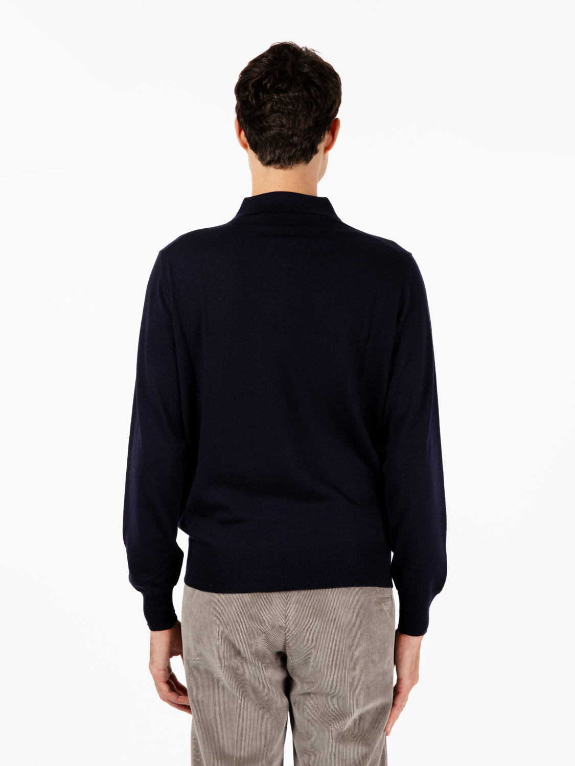 Blue knitted long sleeve polo