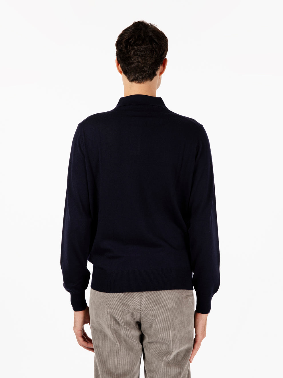 Blue knitted long sleeve polo