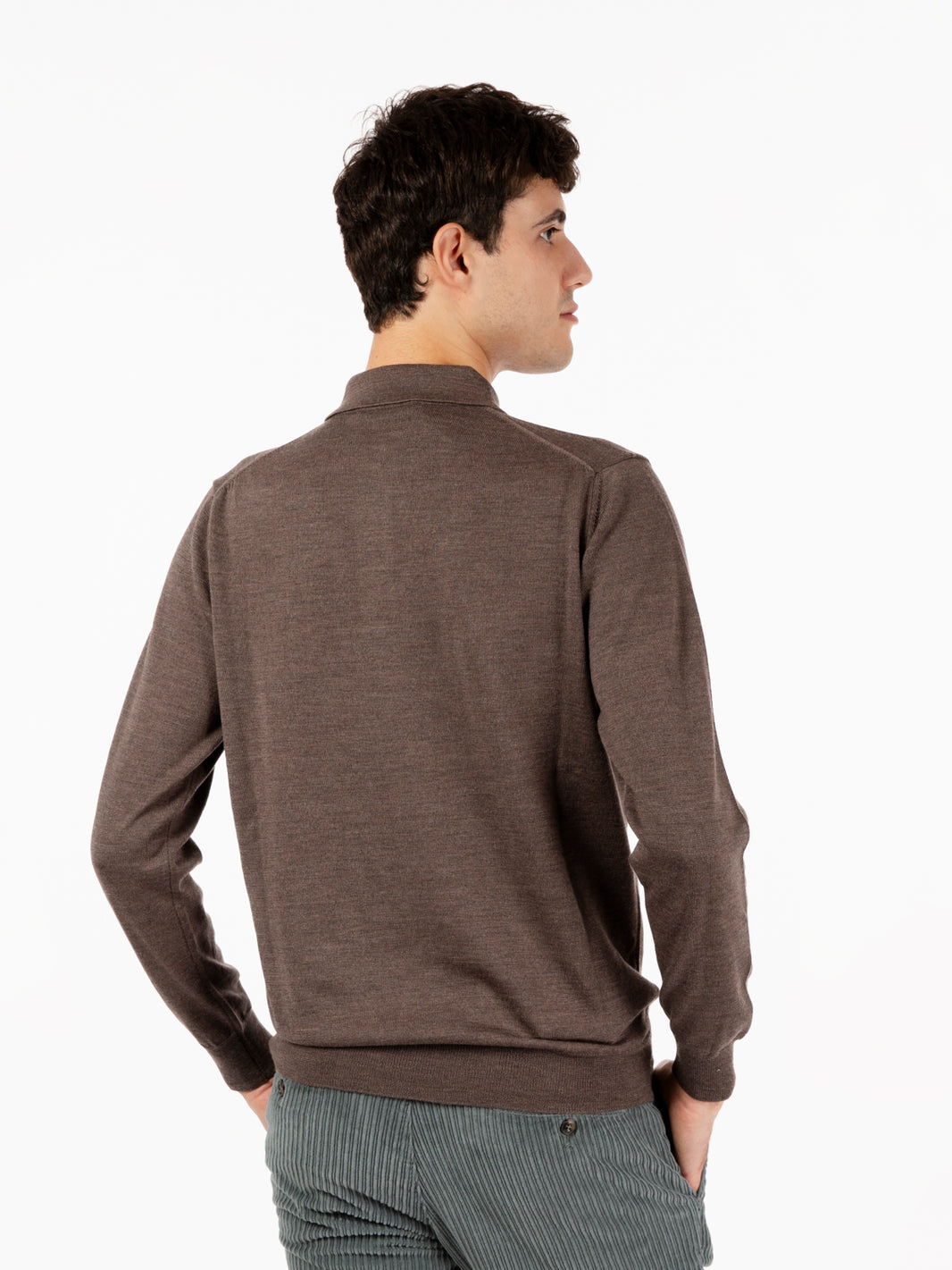 Polo a maniche lunghe in maglia marrone