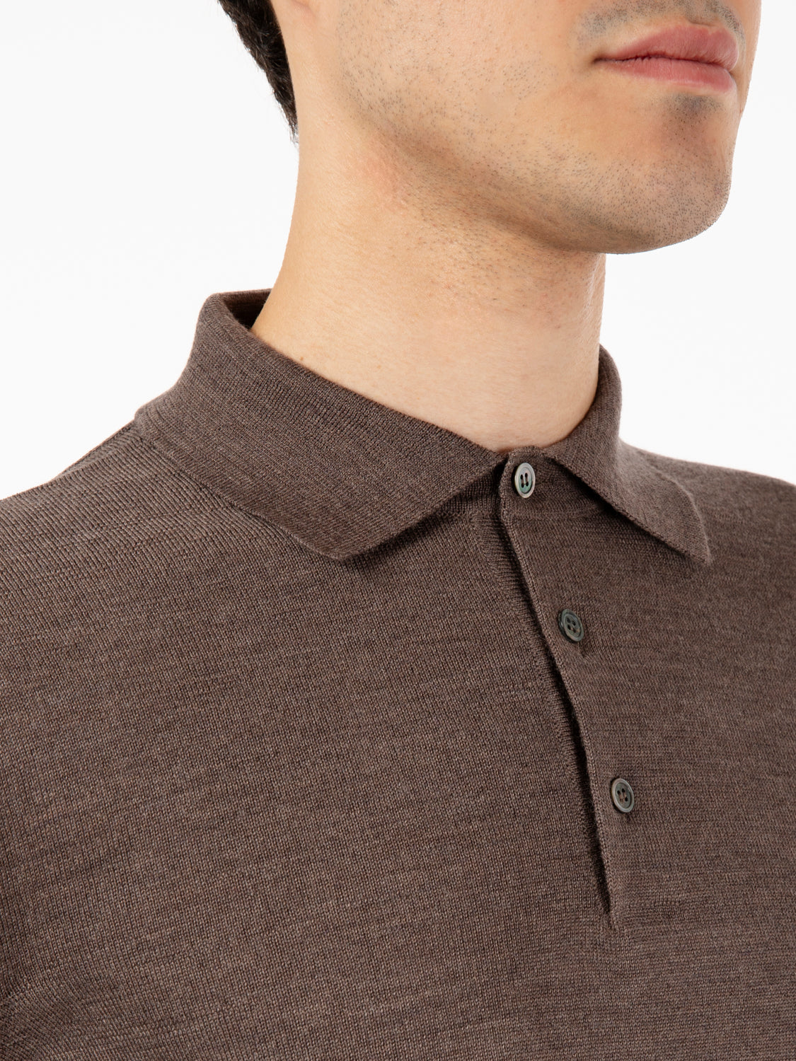 Brown Knit Long Sleeve Polo