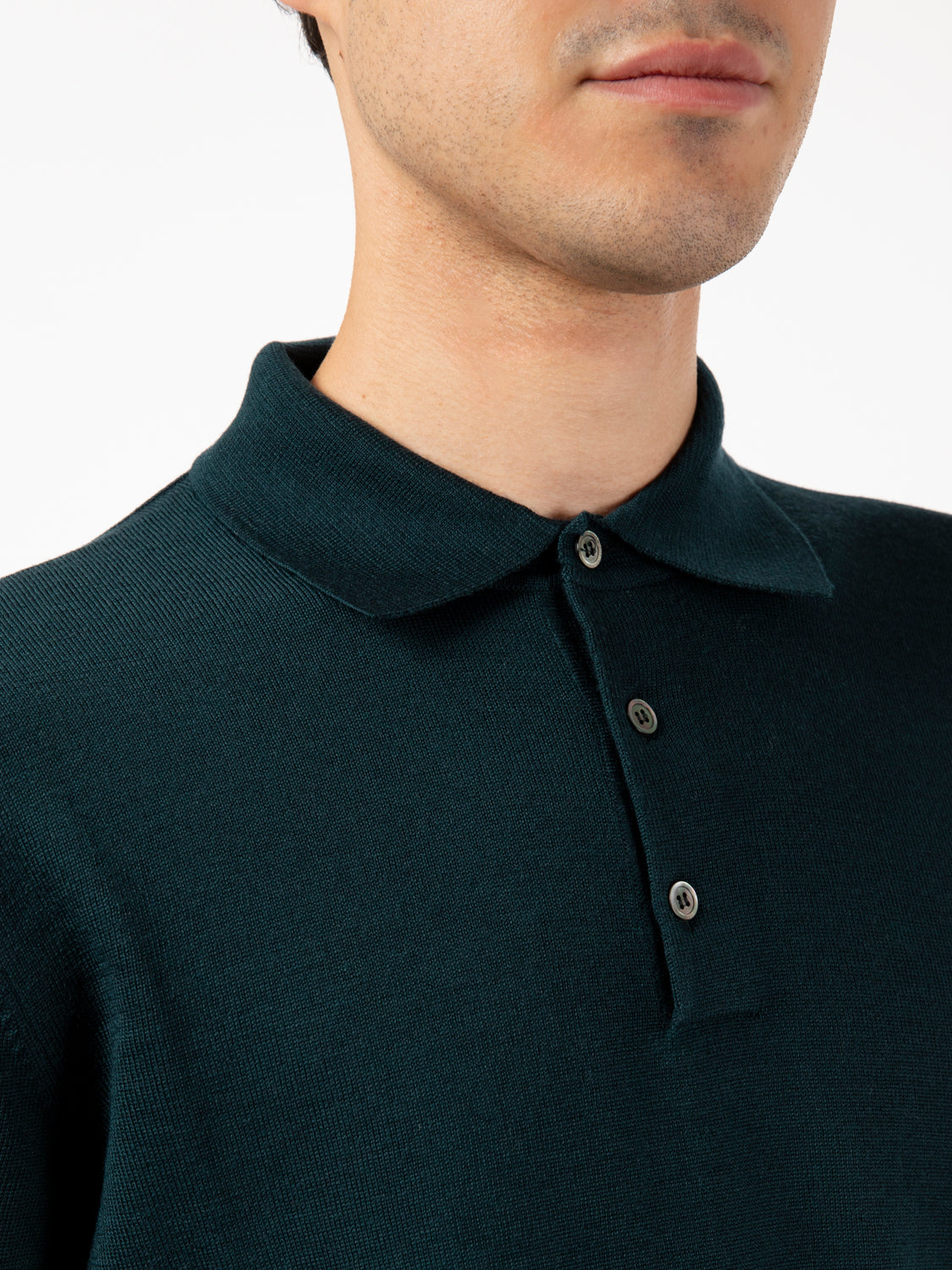 Green Knit Long Sleeve Polo