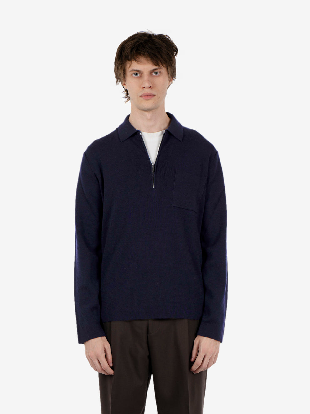 Blue zipped polo shirt with pocket