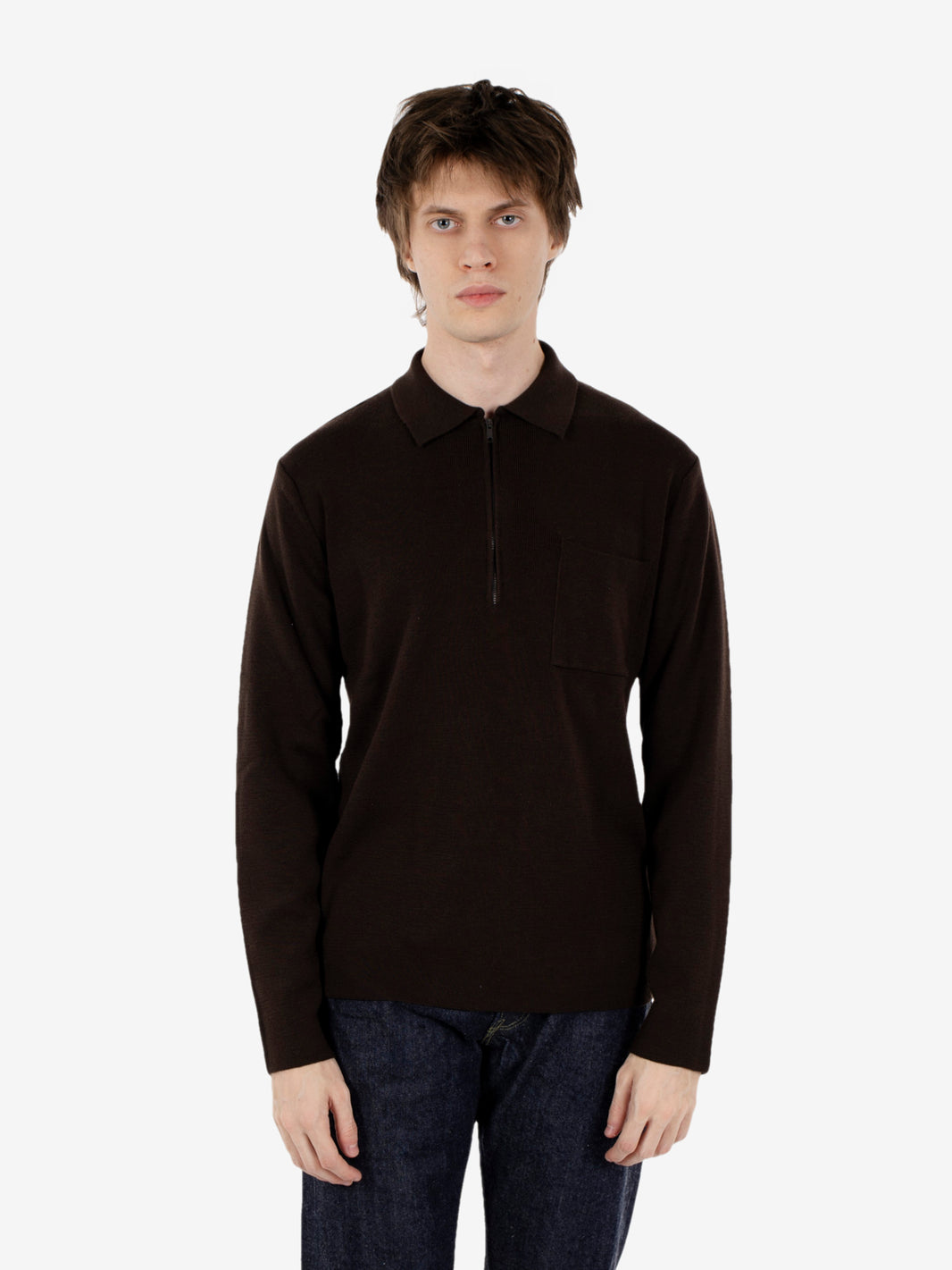 Polo con zip e taschino moro