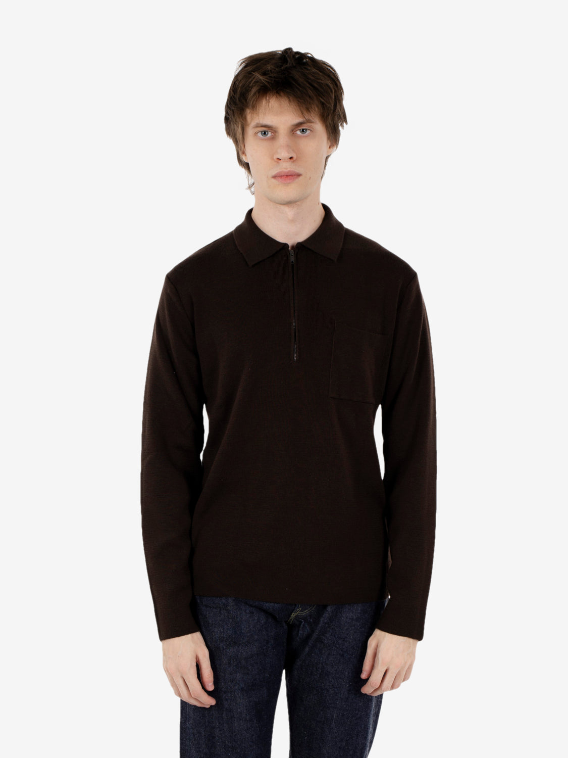 Polo con zip e taschino moro