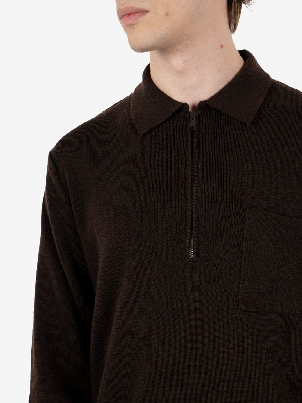 Polo con zip e taschino moro