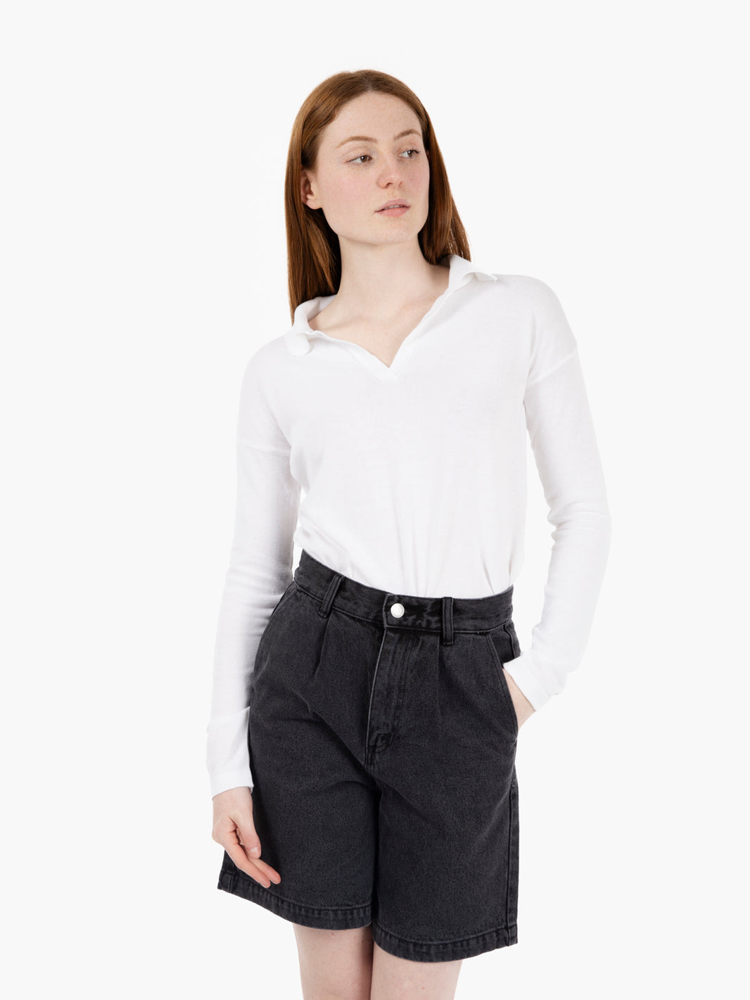 White long-sleeved cotton polo