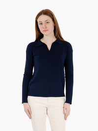Navy Blue Long Sleeve Cotton Polo