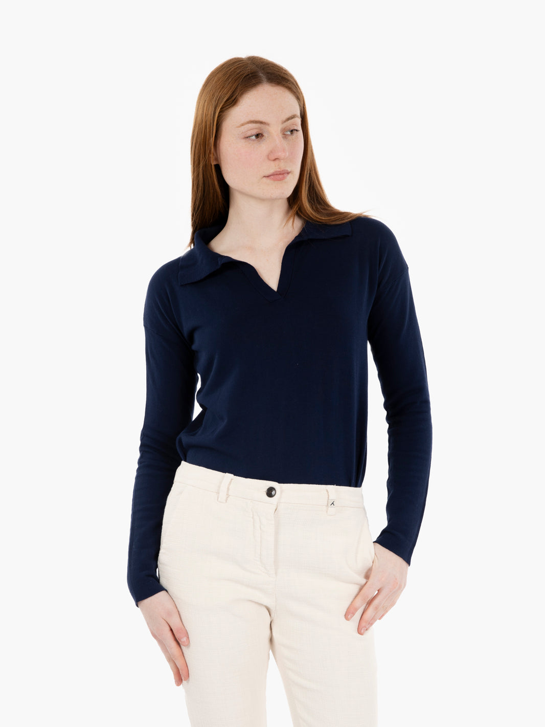 Navy Blue Long Sleeve Cotton Polo