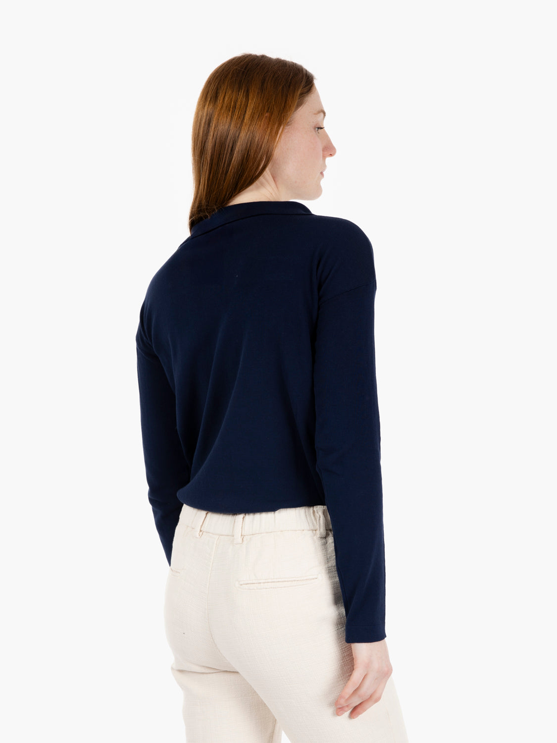Navy Blue Long Sleeve Cotton Polo