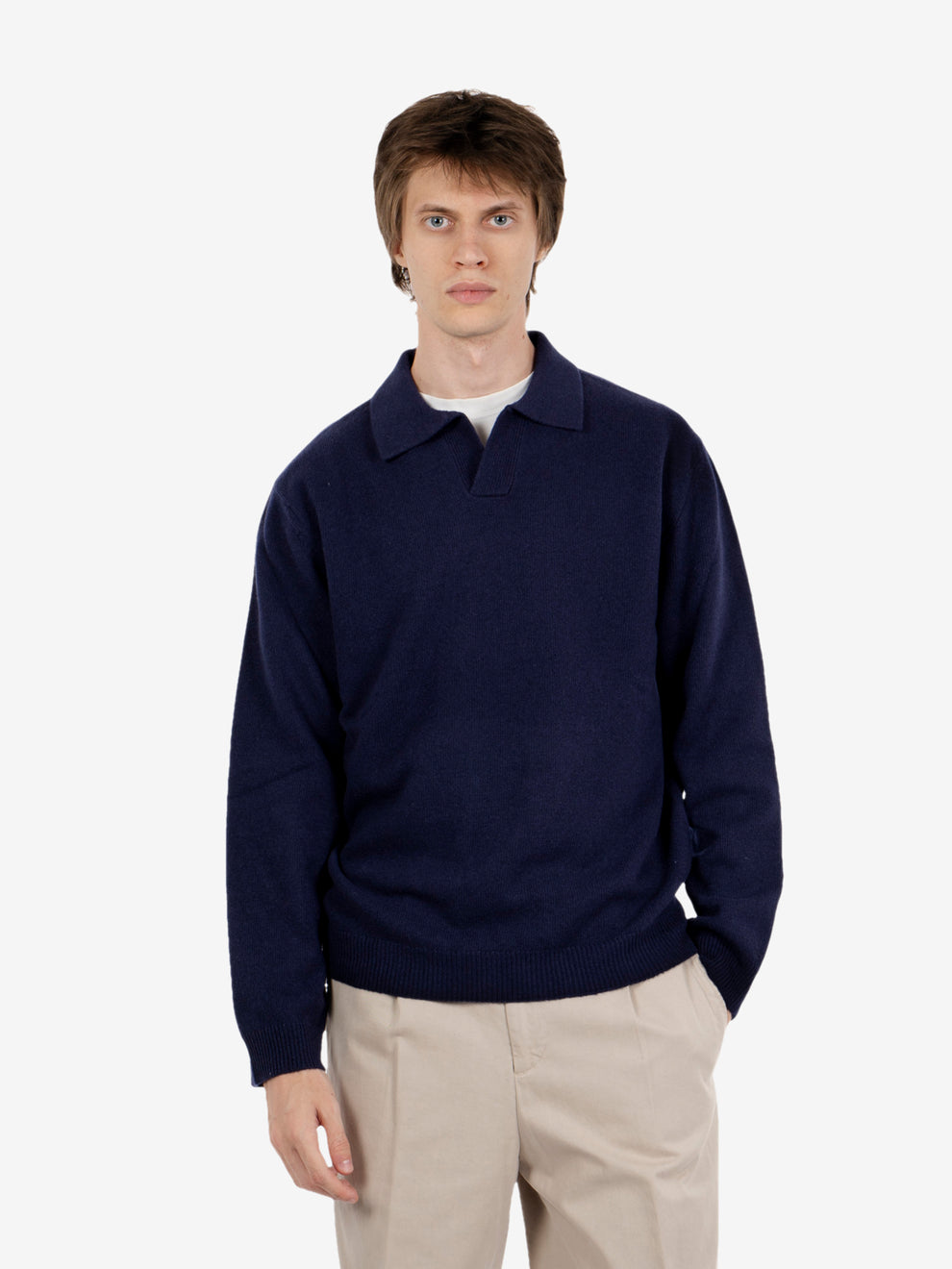 Polo in lana merino notte