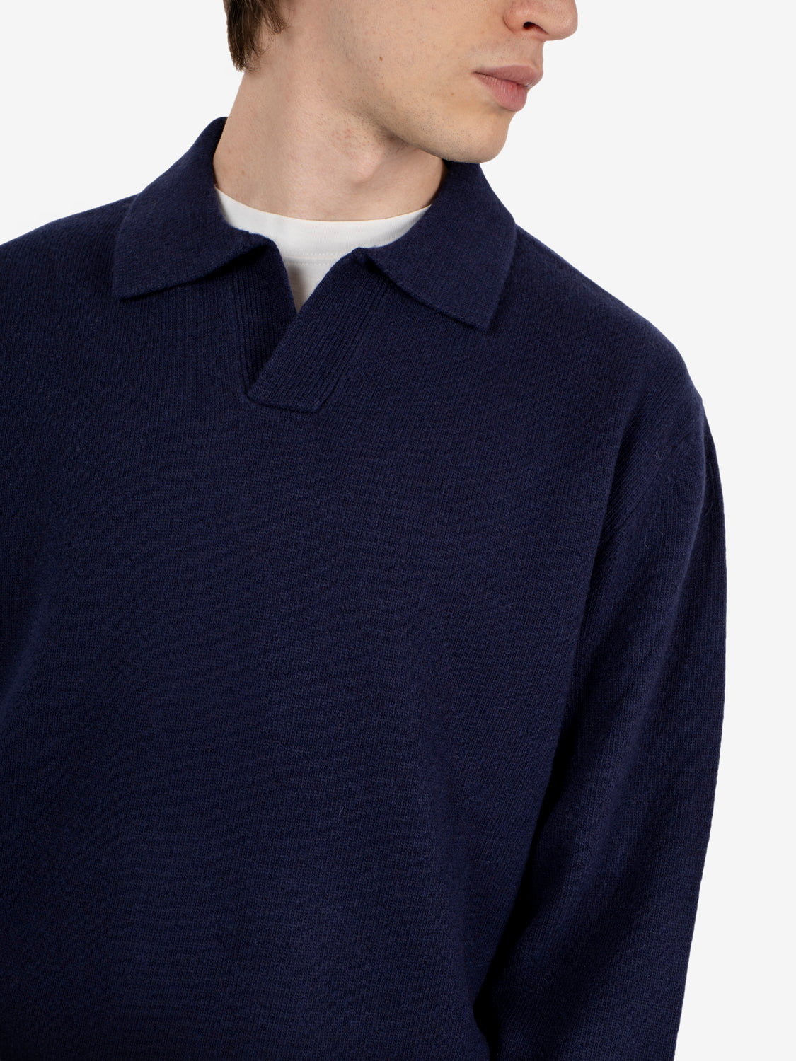 Polo in lana merino notte