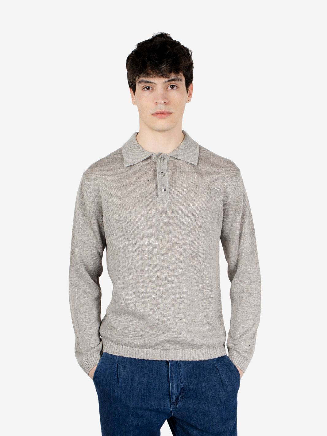 Polo in lino e cotone grey