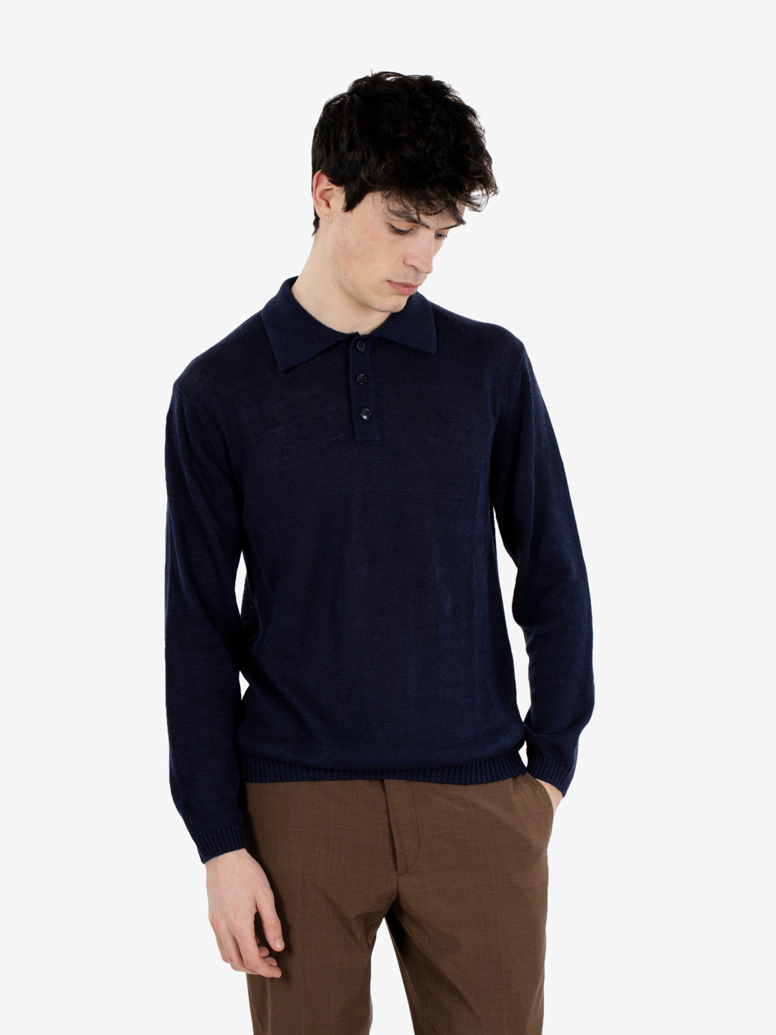 Polo in lino e cotone notte