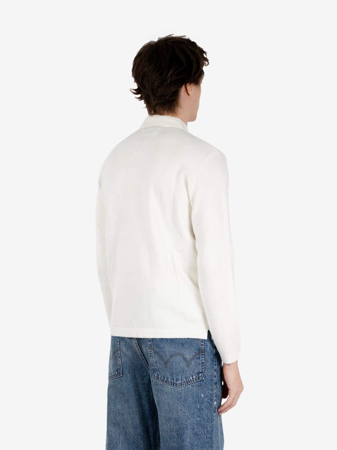 Ecru knit polo shirt with side slits