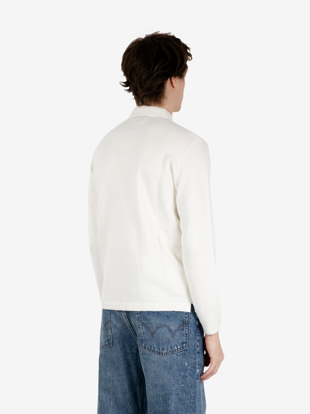 Ecru knit polo shirt with side slits