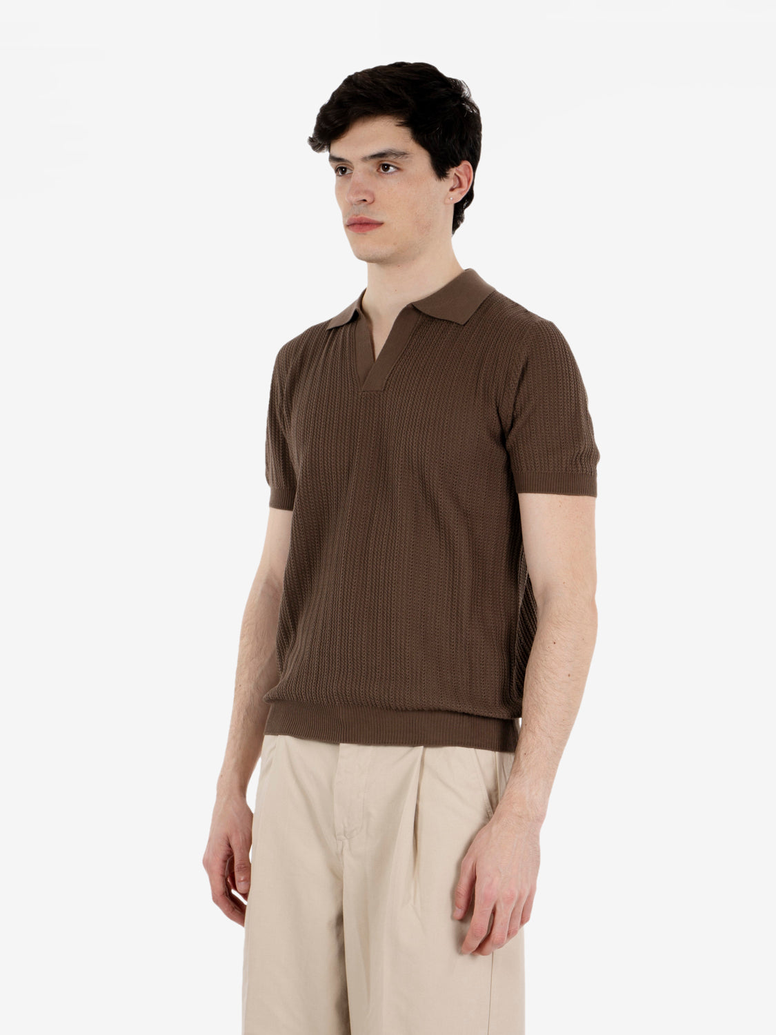 Polo in maglia punto operato noce