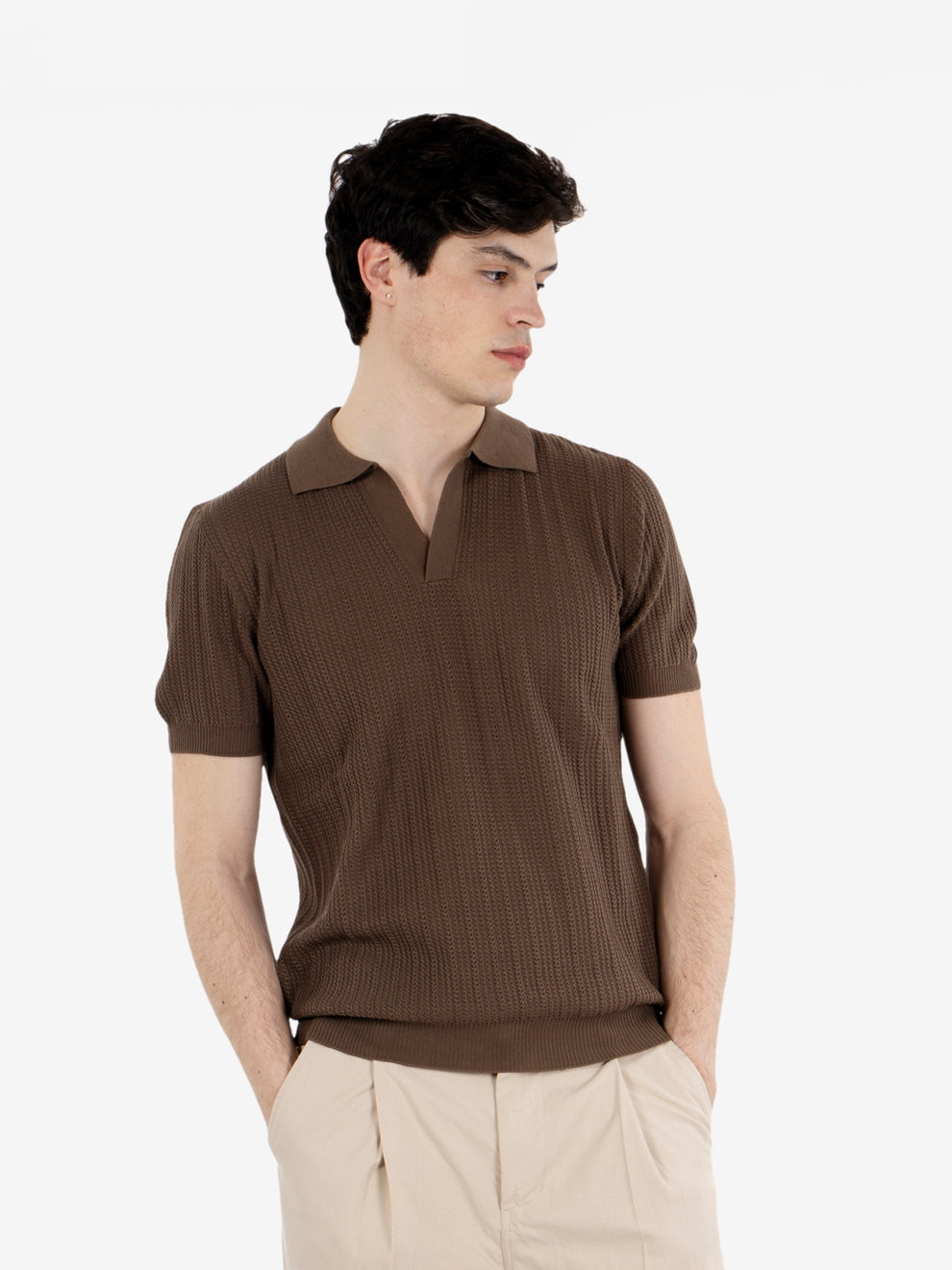 Polo in maglia punto operato noce