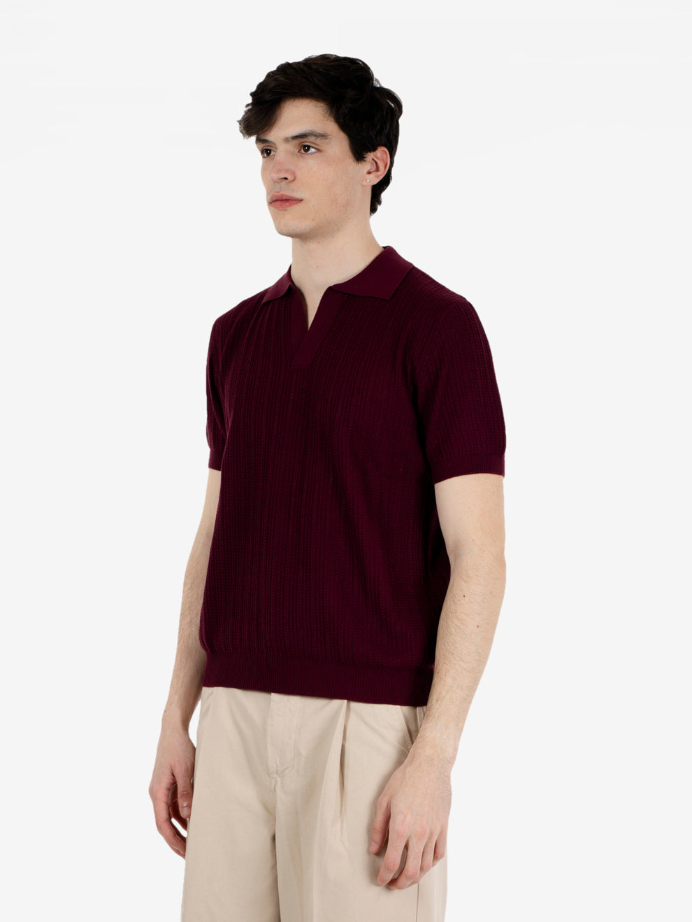 Polo in maglia punto operato vino
