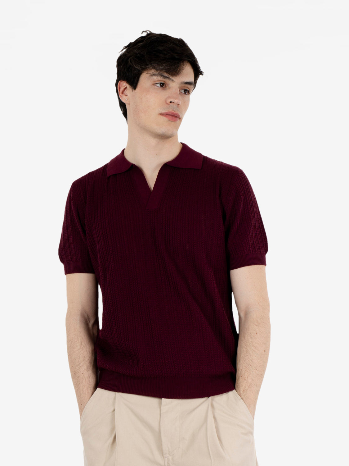 Polo in maglia punto operato vino